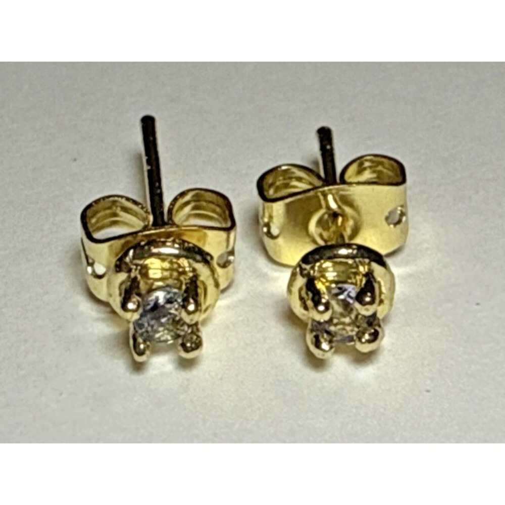 Diamond International Gold Tone Stud Earrings Periwinkle Rhinestone Vtg J-6O